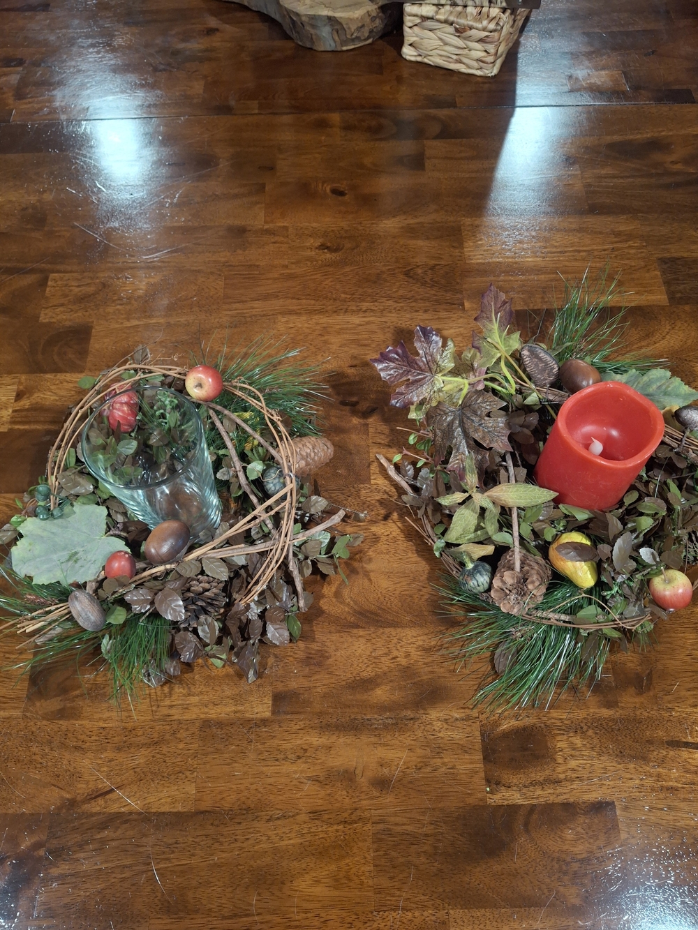 Autumn Harvest Decorative Wreath - Brown, Green, Red Accents